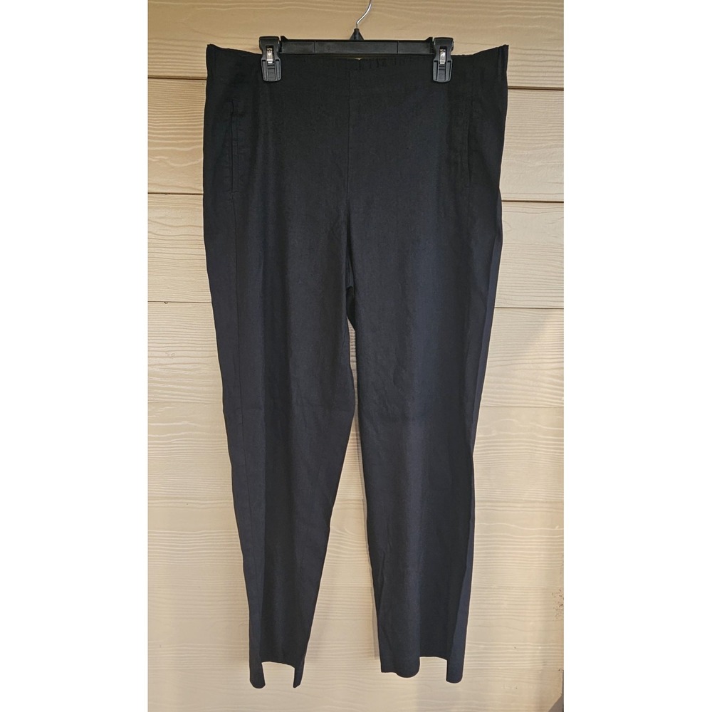 J Jill Linen Stretch Black Pants Side Pockets Flat Front Straight Leg Sz 14
